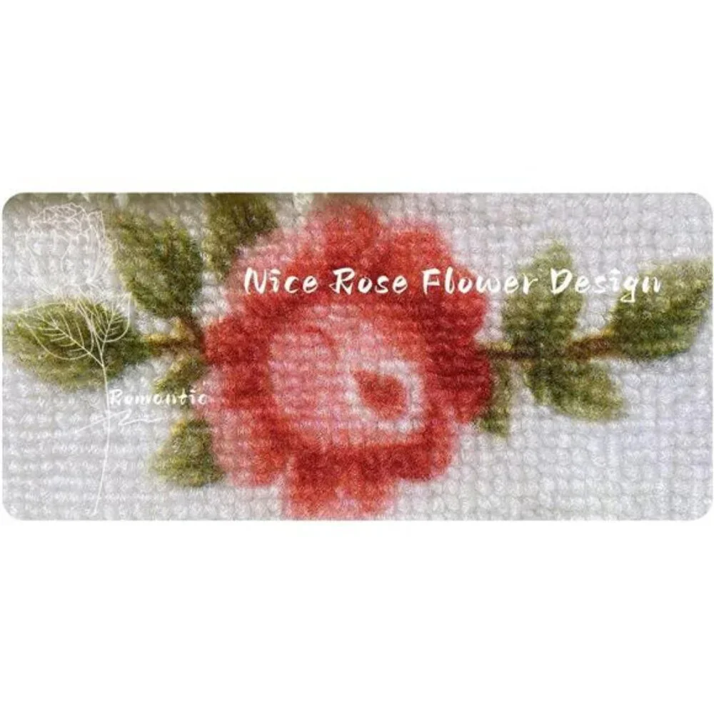 Pink Rose Flower Bath Mat Long Bathroom Rug Soft Non Slip Absorbent Floral 17x47